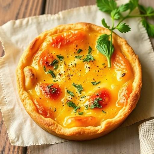 A freshly baked souttert, a savory South African tart, with a golden crust