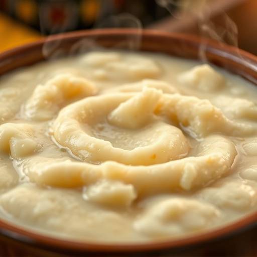A steaming bowl of freshly made pap, a South African maize porridge